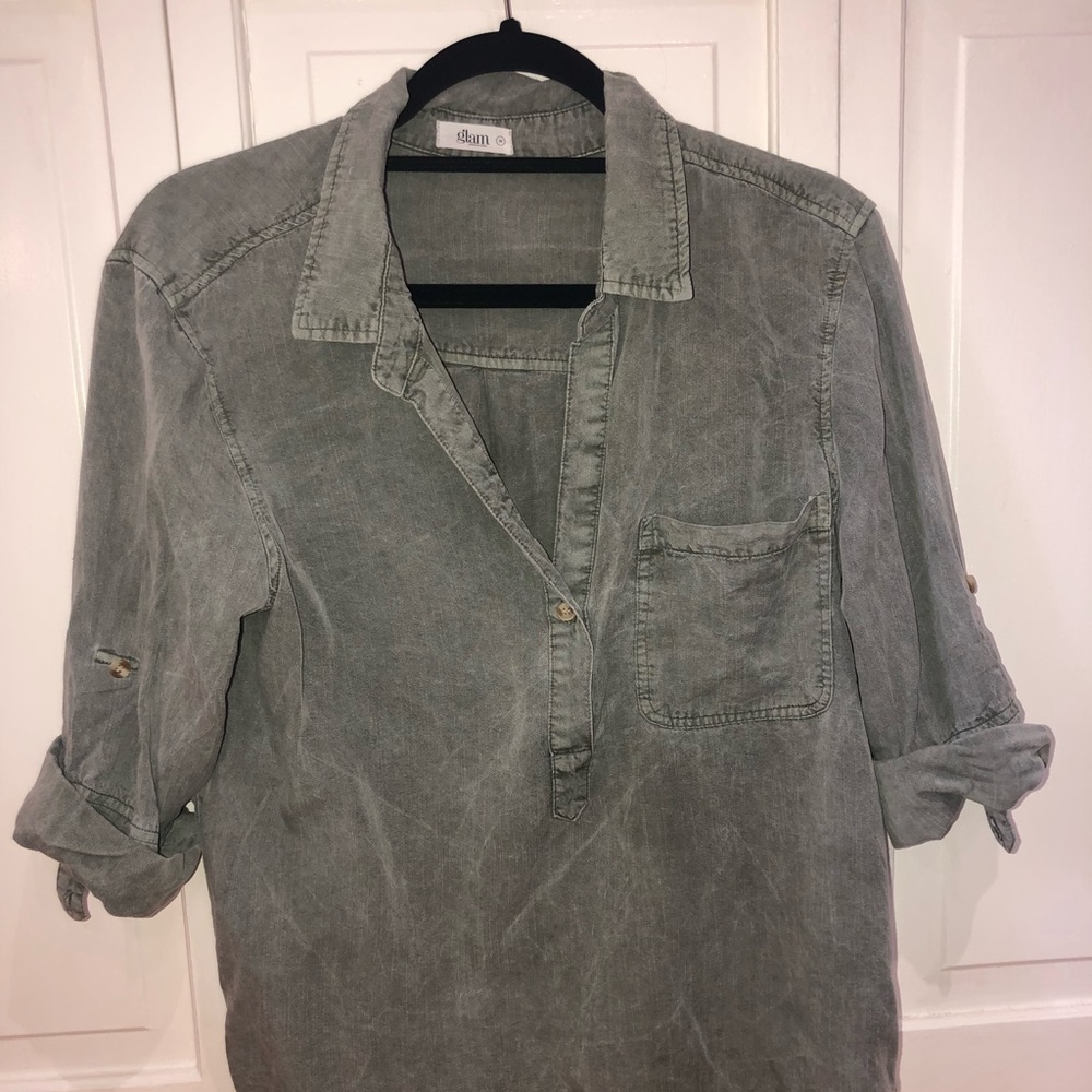 Army green button down-blouse